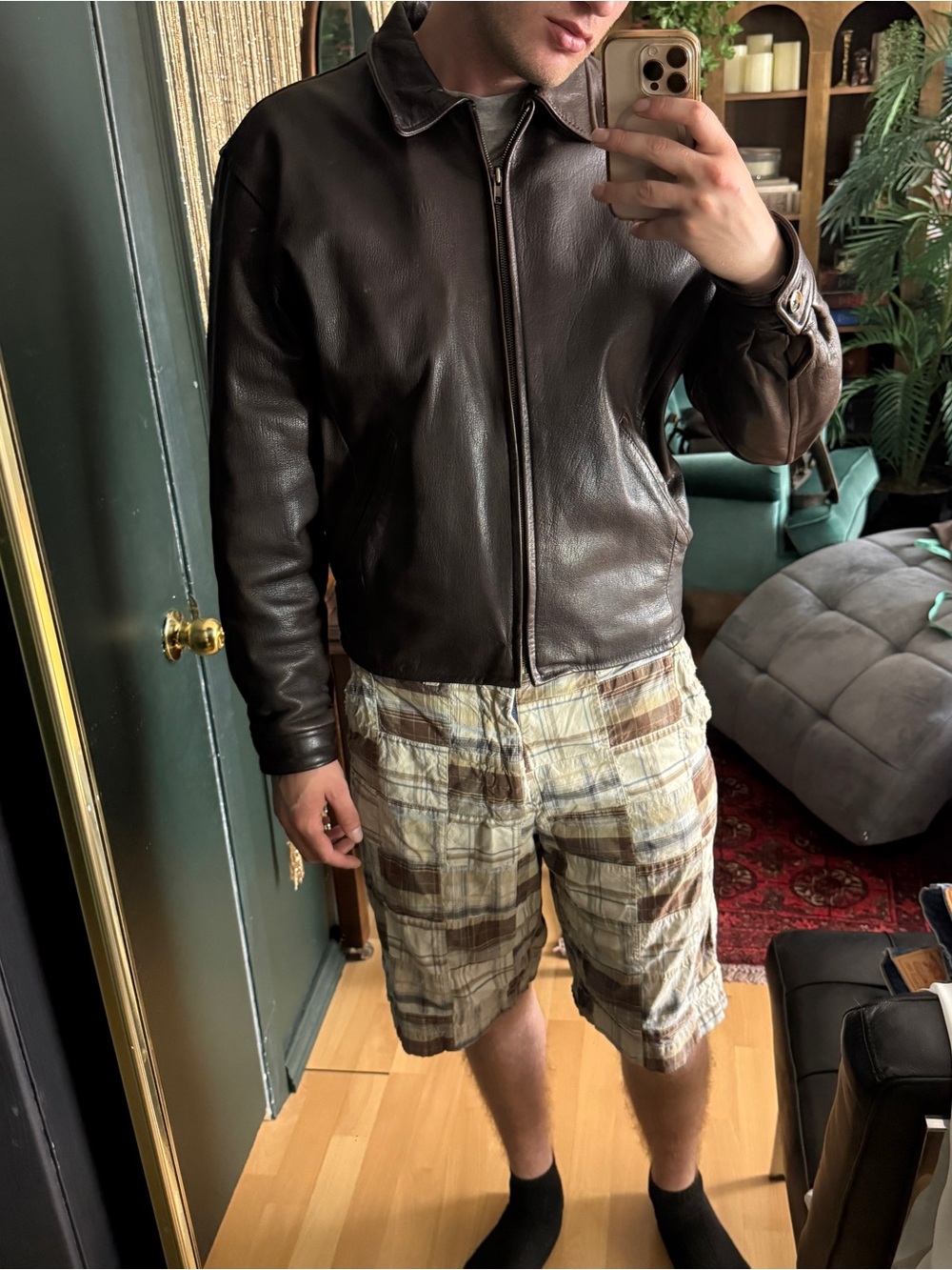 BEAUTIFUL Vintage J. Crew Brown Leather Jacket Mens Size Medium
